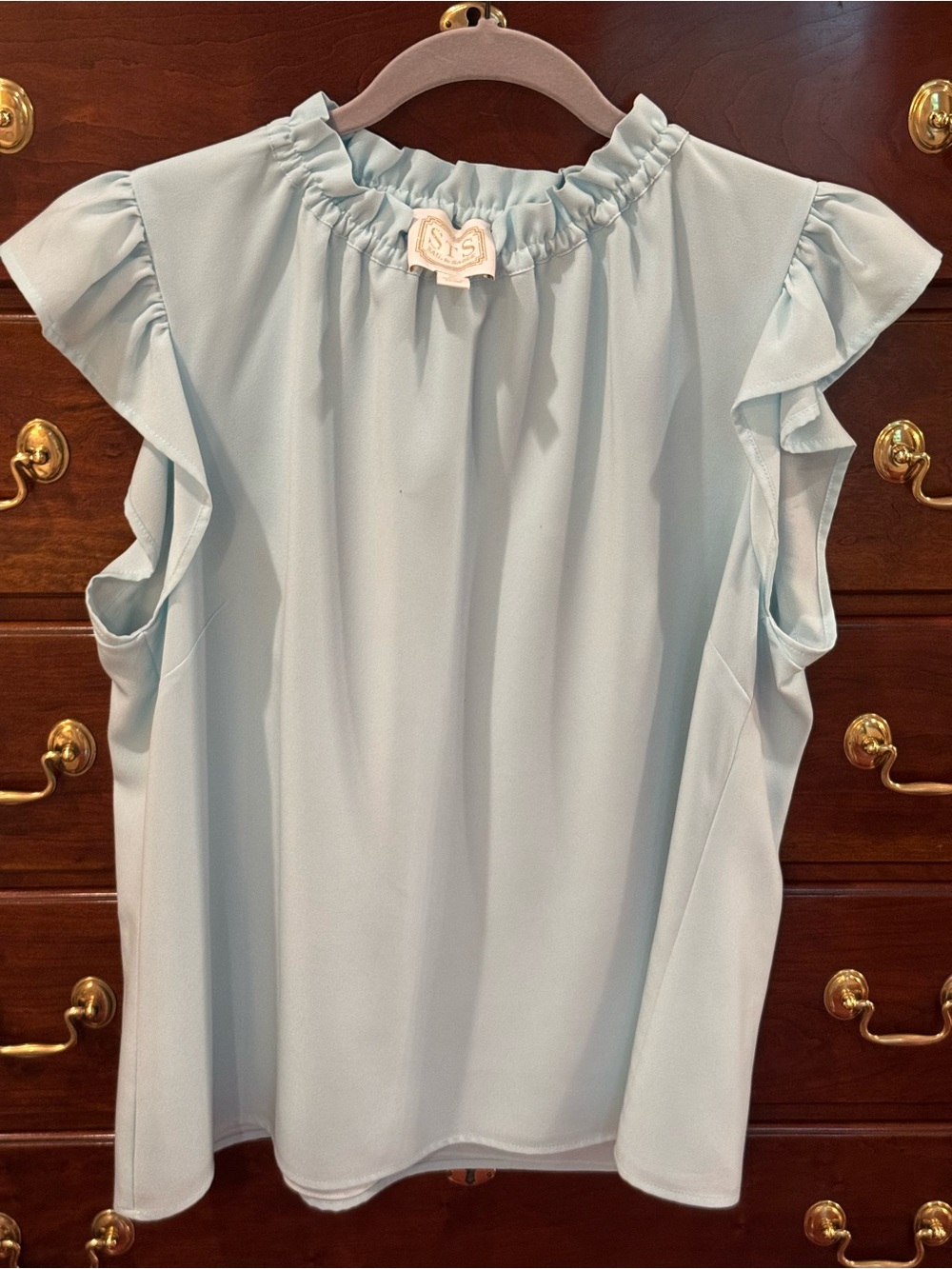 Sail to Sable Light Blue Ruffle Sleeve top XL